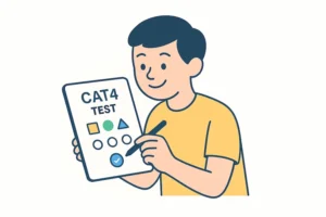 Hero page image with a kid solving CAT4 practice test
